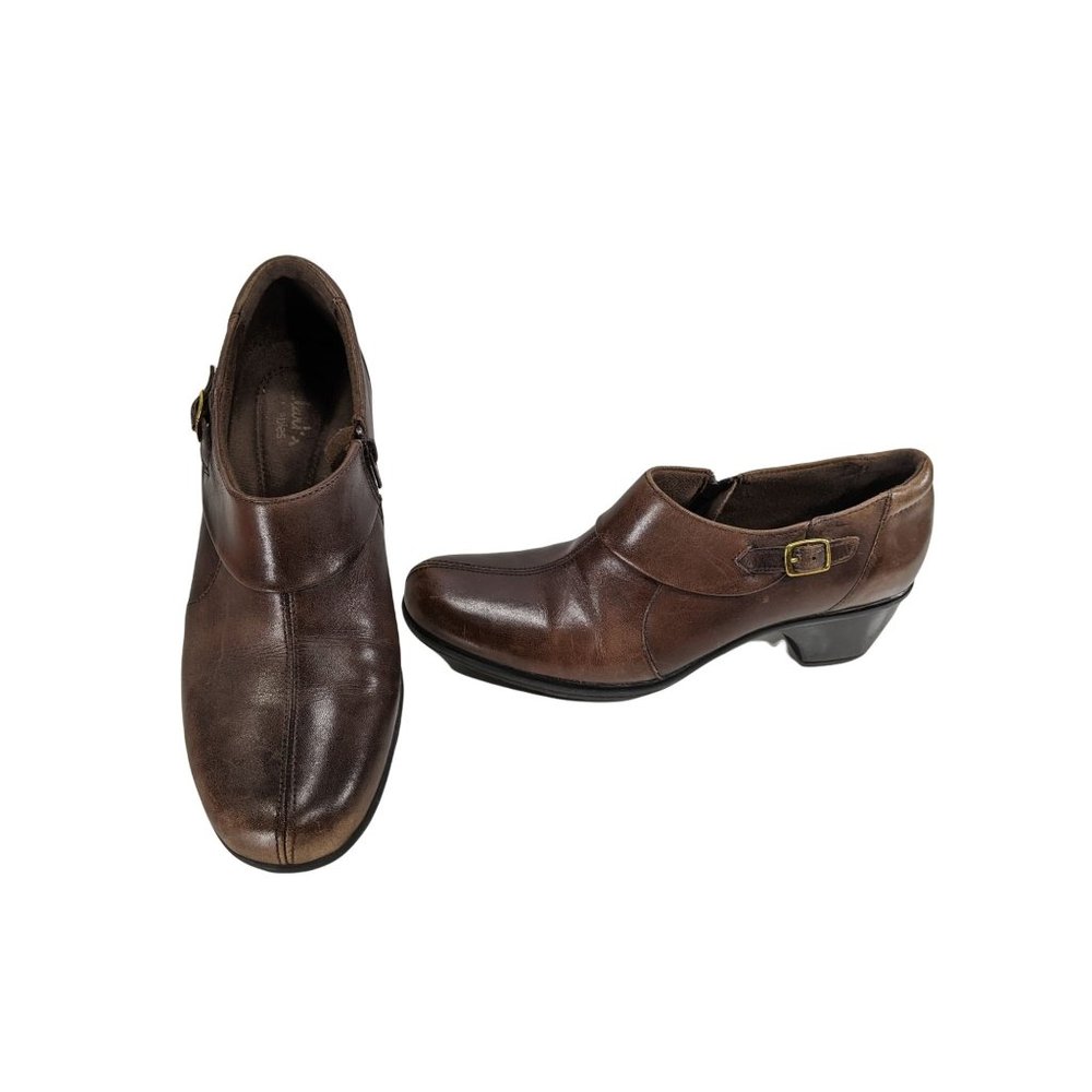 Clarks Bendables Brown Leather Zip Up Block Heel Ankle Boots Heels Women's 8.5 M